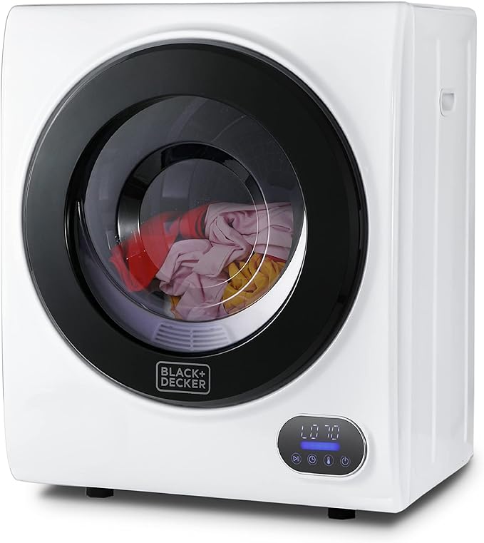 BLACK+DECKER 8.0 Cu. Ft. Electric Front Load Dryer with Steam, Clothes Dryer with LED Display, 12 Cycle Selections, ENERGY STAR, 240V Machine Requires Professional Installation, BFLD80ME, White