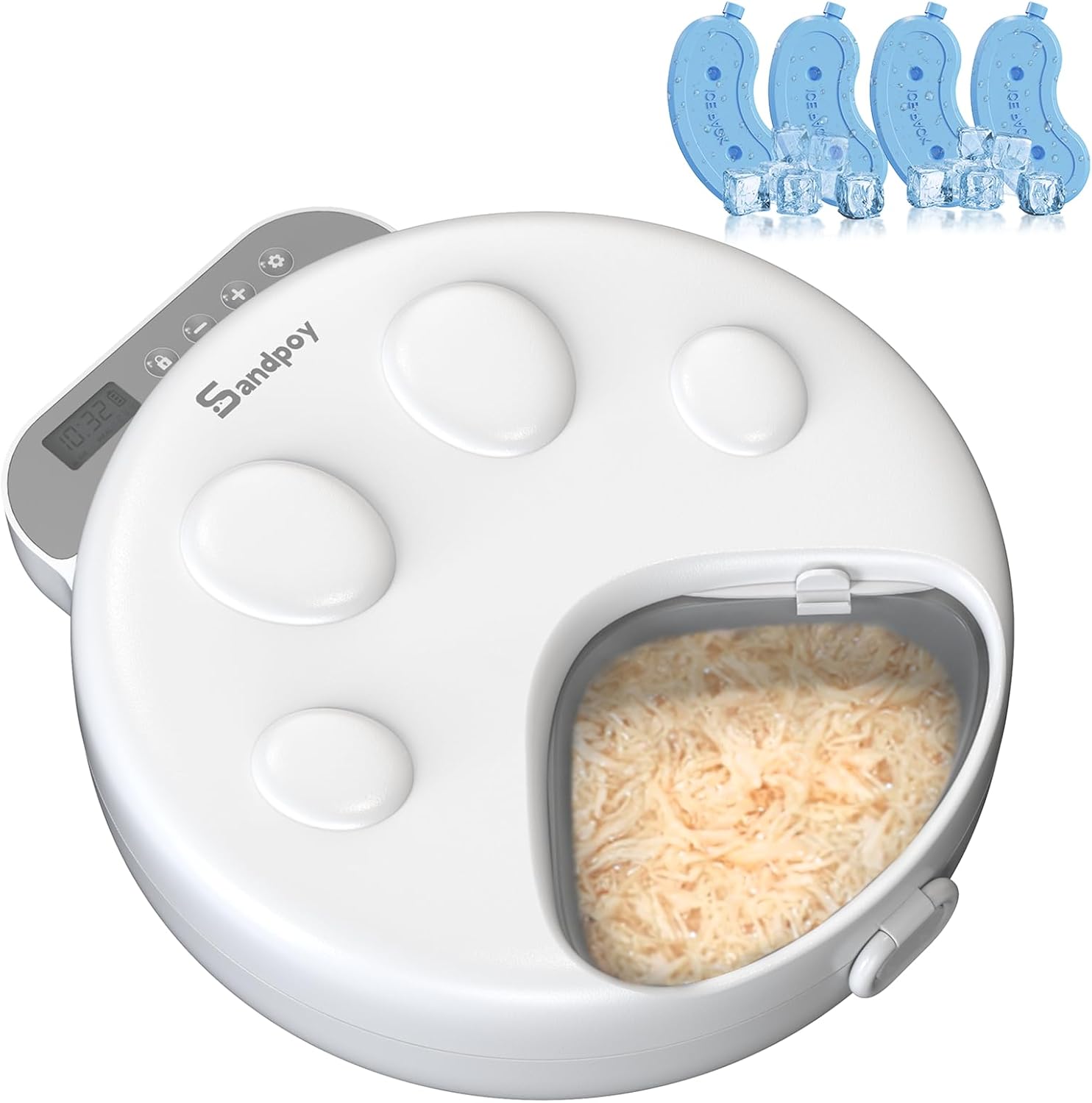 Automatic Cat Feeder Wet Food,Cordless Wet Pet Food Dispenser with 4 Ice Packs,4 Meals Per Day Fresh Food Refrigerated Container,Programmable Timed Battery Operated Auto Feeder for Kitten/Small Dog
