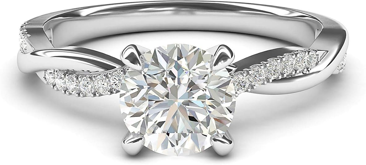 Solid 14k White Gold 4-Prong Petite Twisted Vine 1.0 CT Moissanite Engagement Ring Promise Bridal Ring