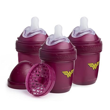 Wonder Woman DC Comics - Herobility Double Anti-Colic Baby Bottles – 5 fl oz/140ml – 3-Pack